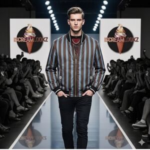 Burberry Striped Bomber Jacket - Blue and Brown